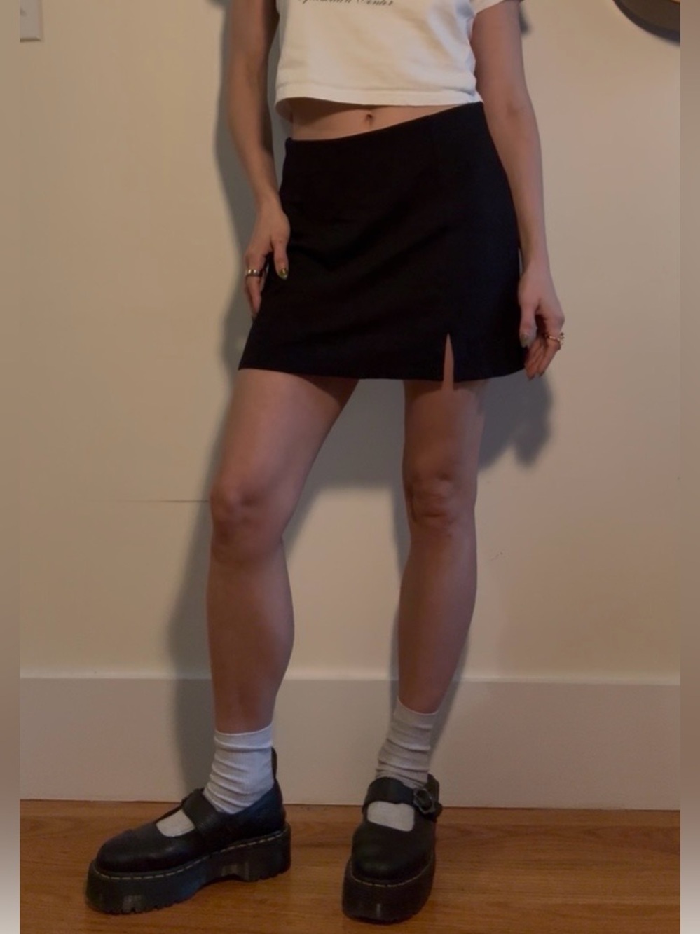American Eagle Outfitters High Waisted Side Slit A-line Skort Black NWT